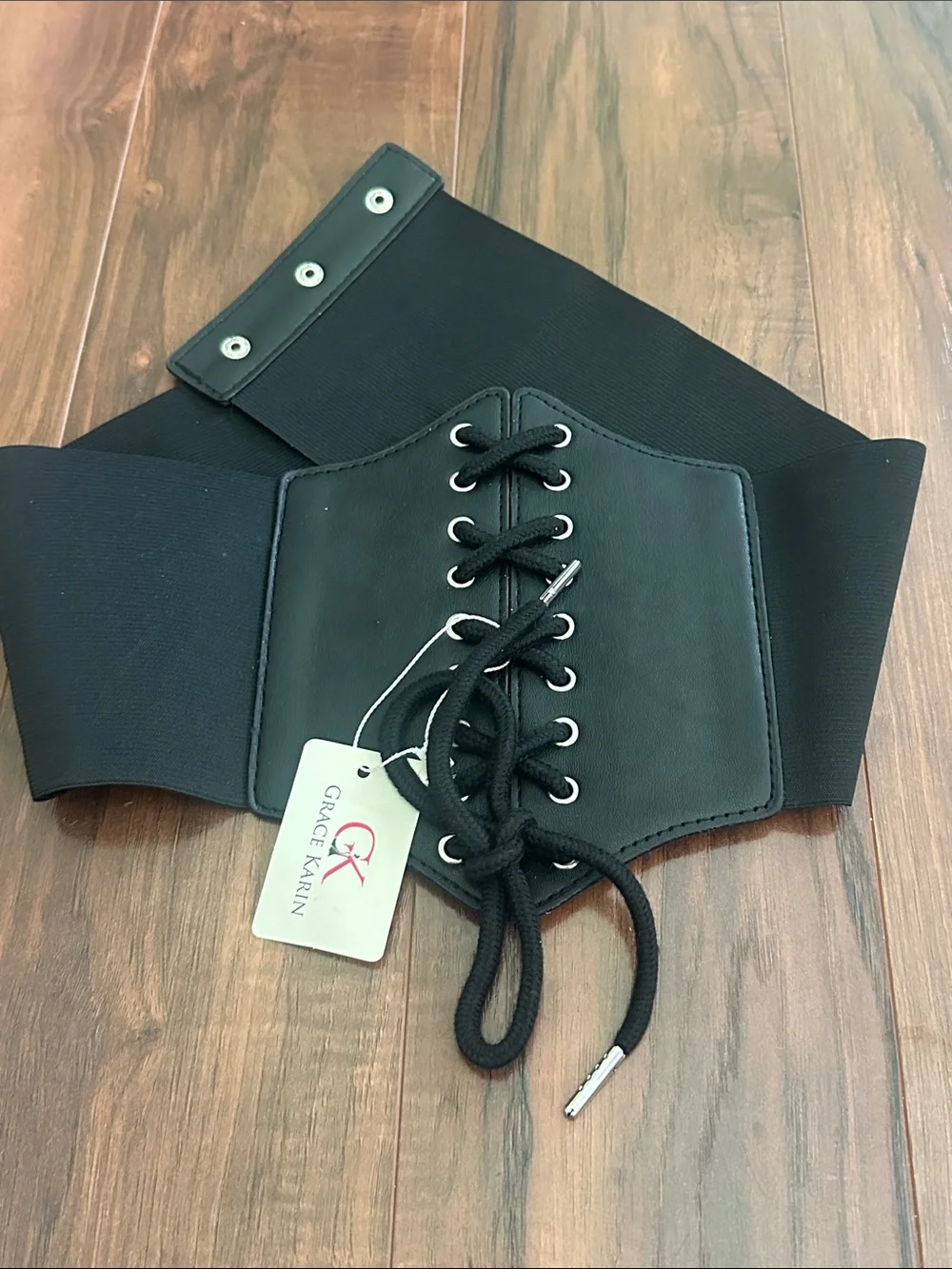 Grace Karin Black Wide Lace-Up Corset Belt